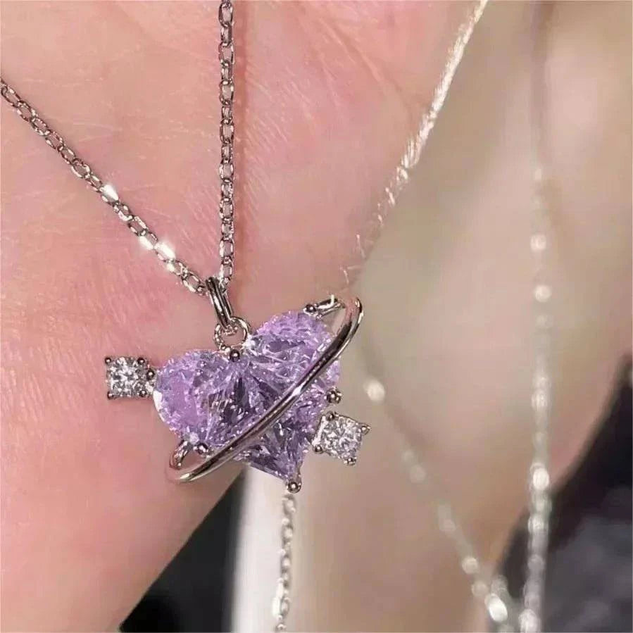 StoneHeart™ Silver Necklaces for Women with Heart-shaped Zircon Pink Crystal - Joomcy