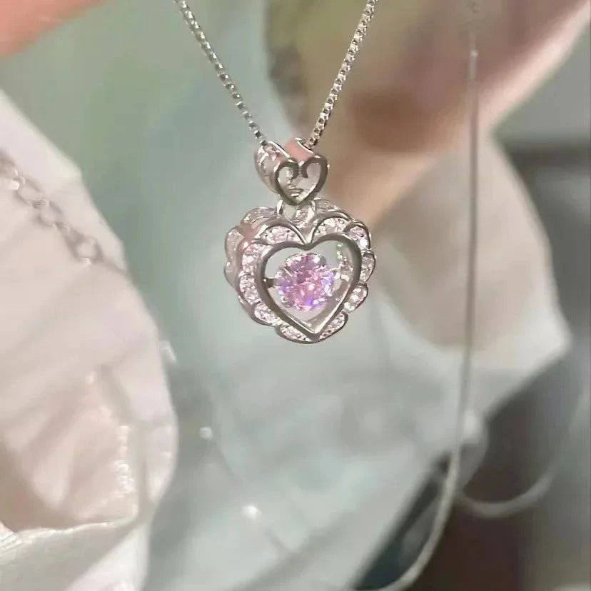 StoneHeart™ Silver Necklaces for Women with Heart-shaped Zircon Pink Crystal - Joomcy
