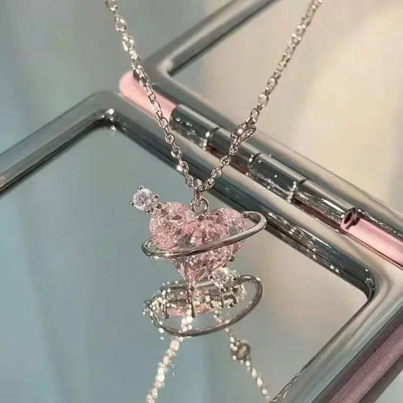 StoneHeart™ Silver Necklaces for Women with Heart-shaped Zircon Pink Crystal - Joomcy
