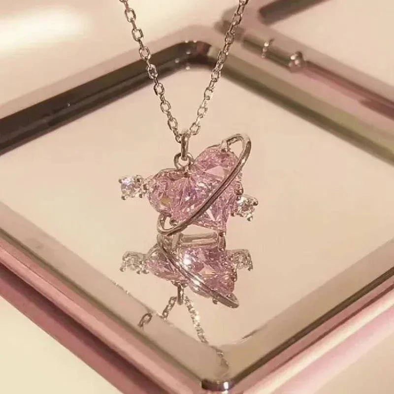 StoneHeart™ Silver Necklaces for Women with Heart-shaped Zircon Pink Crystal - Joomcy