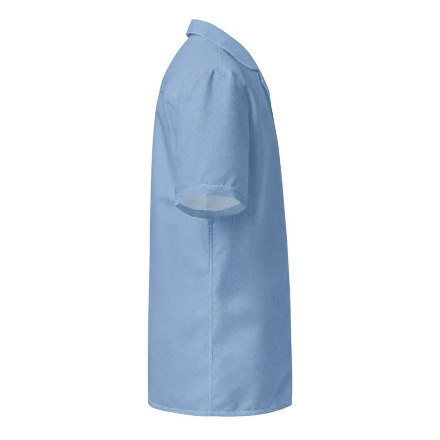 Light blue short-sleeved button-up shirt with a classic collar and neatly stitched seams.