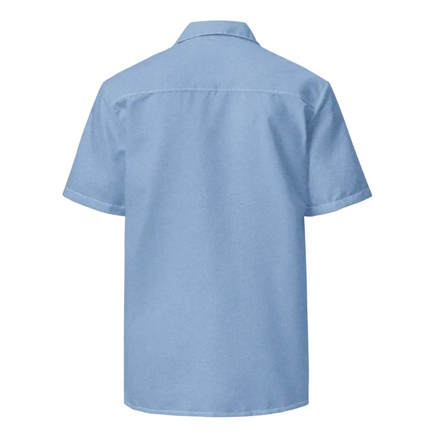 Light blue short-sleeved button-up shirt with a classic collar and neatly stitched seams.