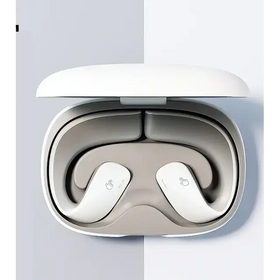 White wireless earbuds nestled in a sleek, minimalist charging case with soft-touch finish.