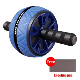 Blue and black abdominal roller with textured grip surface.