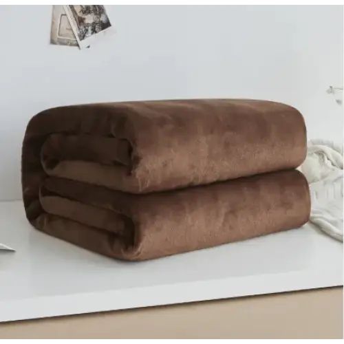 A plush, chocolate-brown fleece blanket neatly folded into two layers.