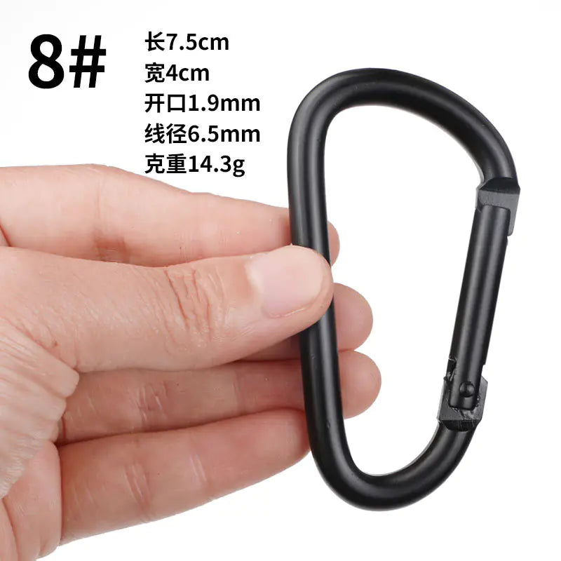 D-Shaped All-Black Aluminum Carabiner Keychain Accessory - Joomcy