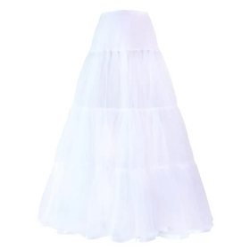 White, multi-tiered tulle petticoat with a structured waistband.
