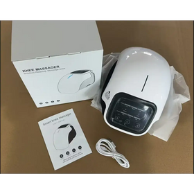 White wireless knee massager with a sleek, ergonomic design and black control panel.