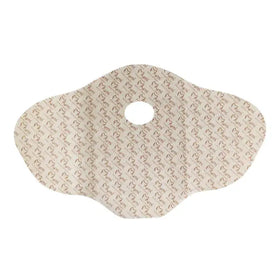 Beige-colored, heart-patterned umi brand incontinence pad with a central hole.