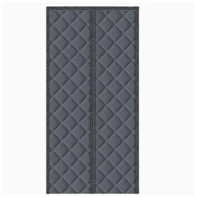 Dark gray quilted headboard with diamond-stitched pattern and ornate border detailing.