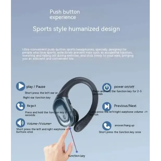 Black wireless sports headphones with a sleek, ergonomic design and touch-sensitive control buttons.