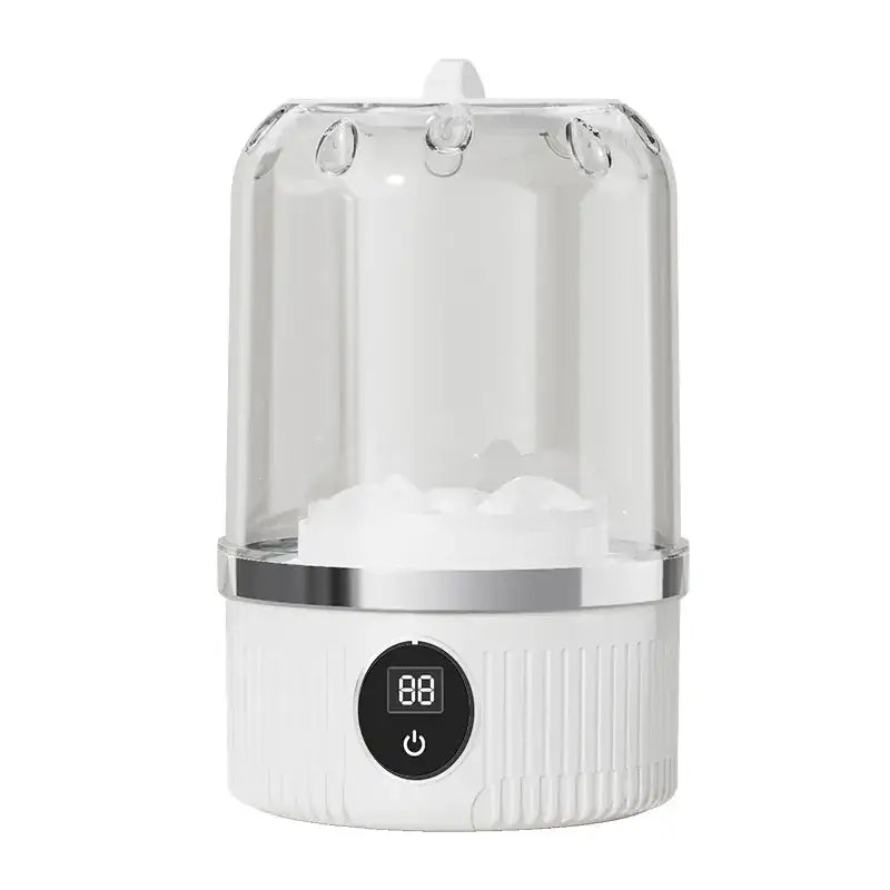 White and silver digital baby bottle sterilizer with a transparent dome lid.