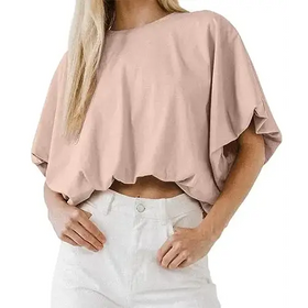 Womens Summer Crewneck Crop Tops Short Sleeve Casual Loose Cropped T Shirts Khaki