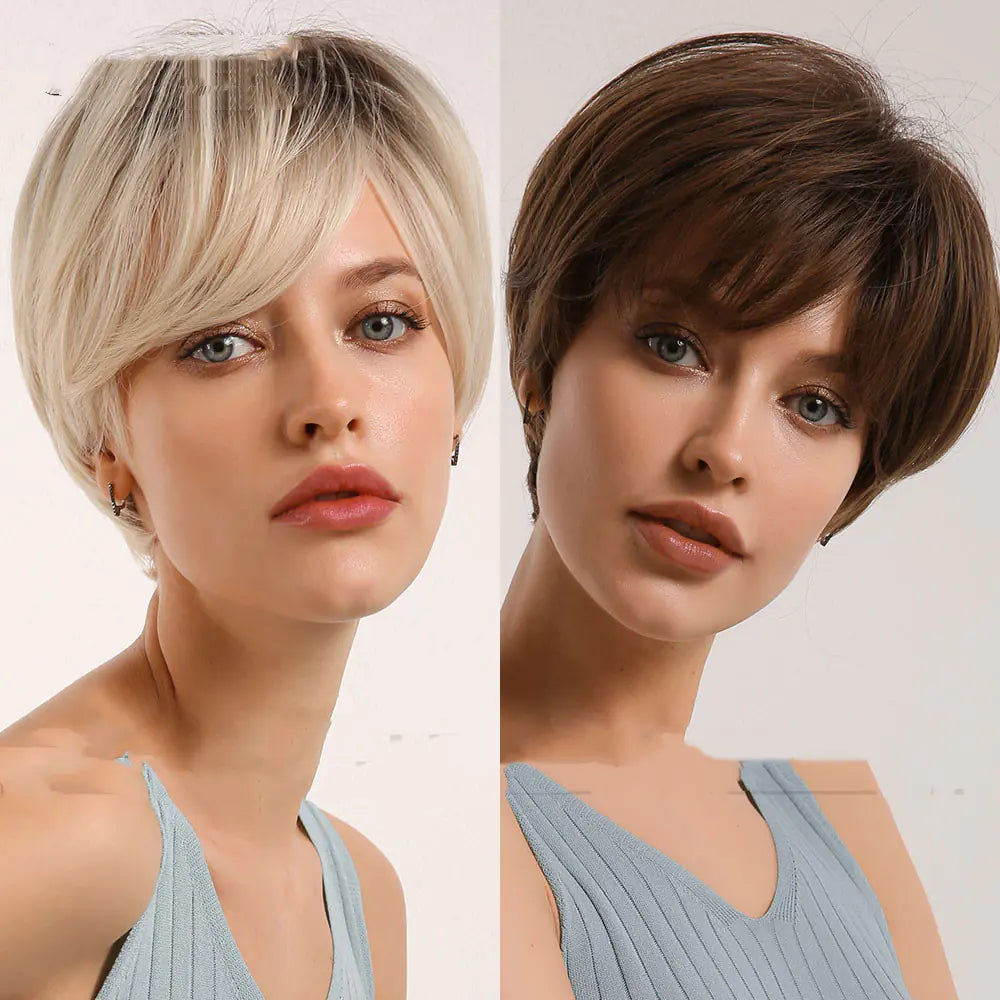Black Gradient Golden Straight Short Hair Wig for Women - Joomcy