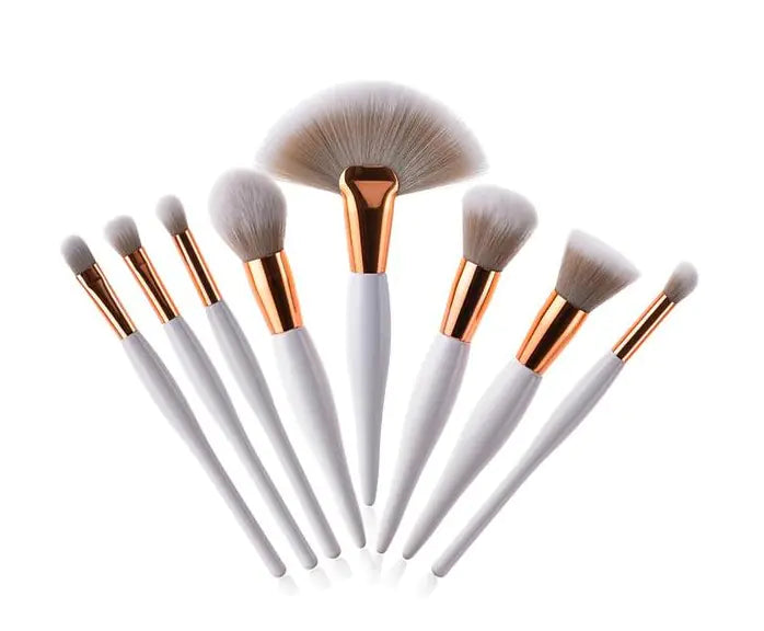 8-Piece Makeup Brush Set with Black Handle and Silver Tubes - Joomcy