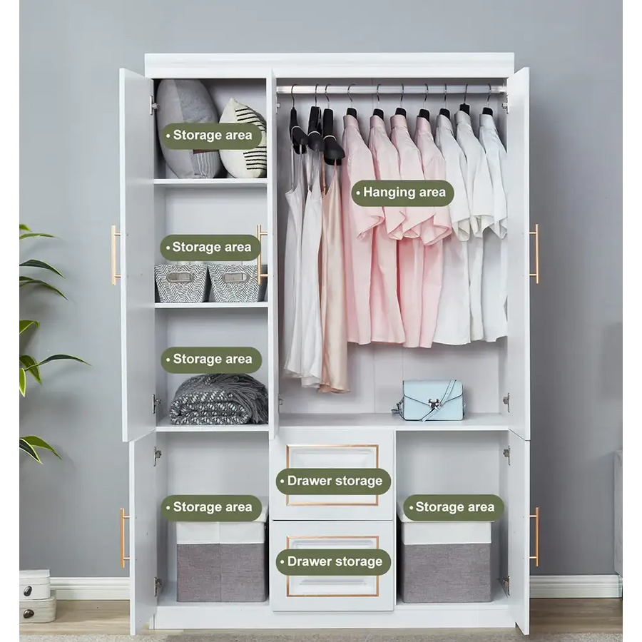 YG-5 Armoire Wardrobe 74" H 3 Doors 2 Drawers White Bedroom Wardrobe Armoire Closet Freestanding Clothes Storage Armoire Organizer with Hanging Rod Shelves Clothes Cabinet for Bathrooms Clothes Storage