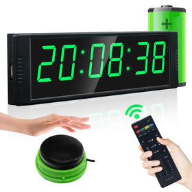 Green digital clock with black frame and glowing green numbers displaying 20:08:38.