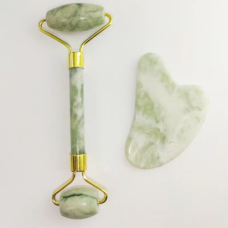 110g Xiu Yu White Jade Facial Roller Gua Sha Set - Joomcy
