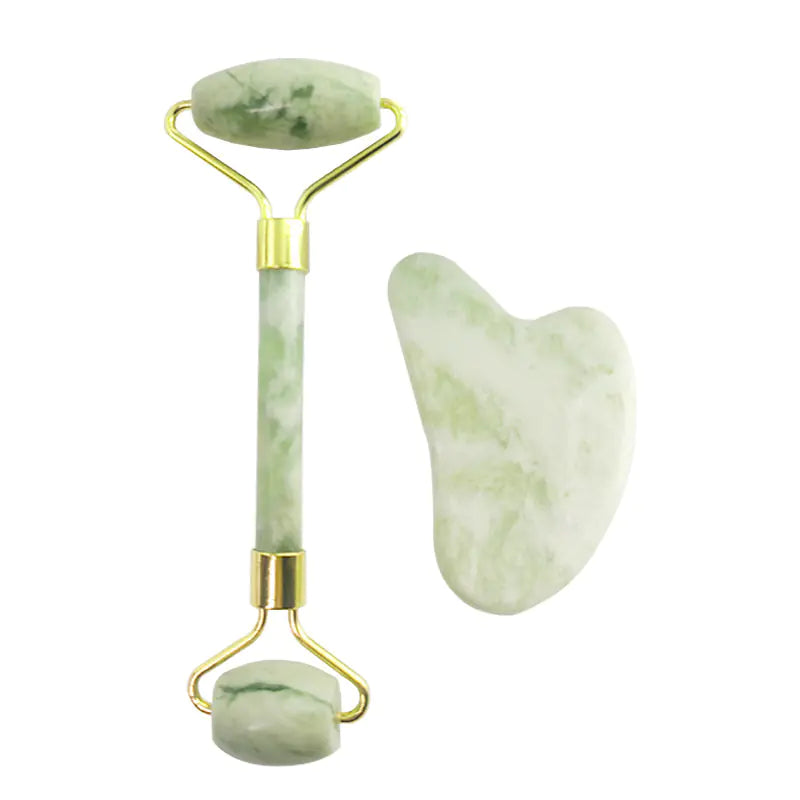 110g Xiu Yu White Jade Facial Roller Gua Sha Set - Joomcy