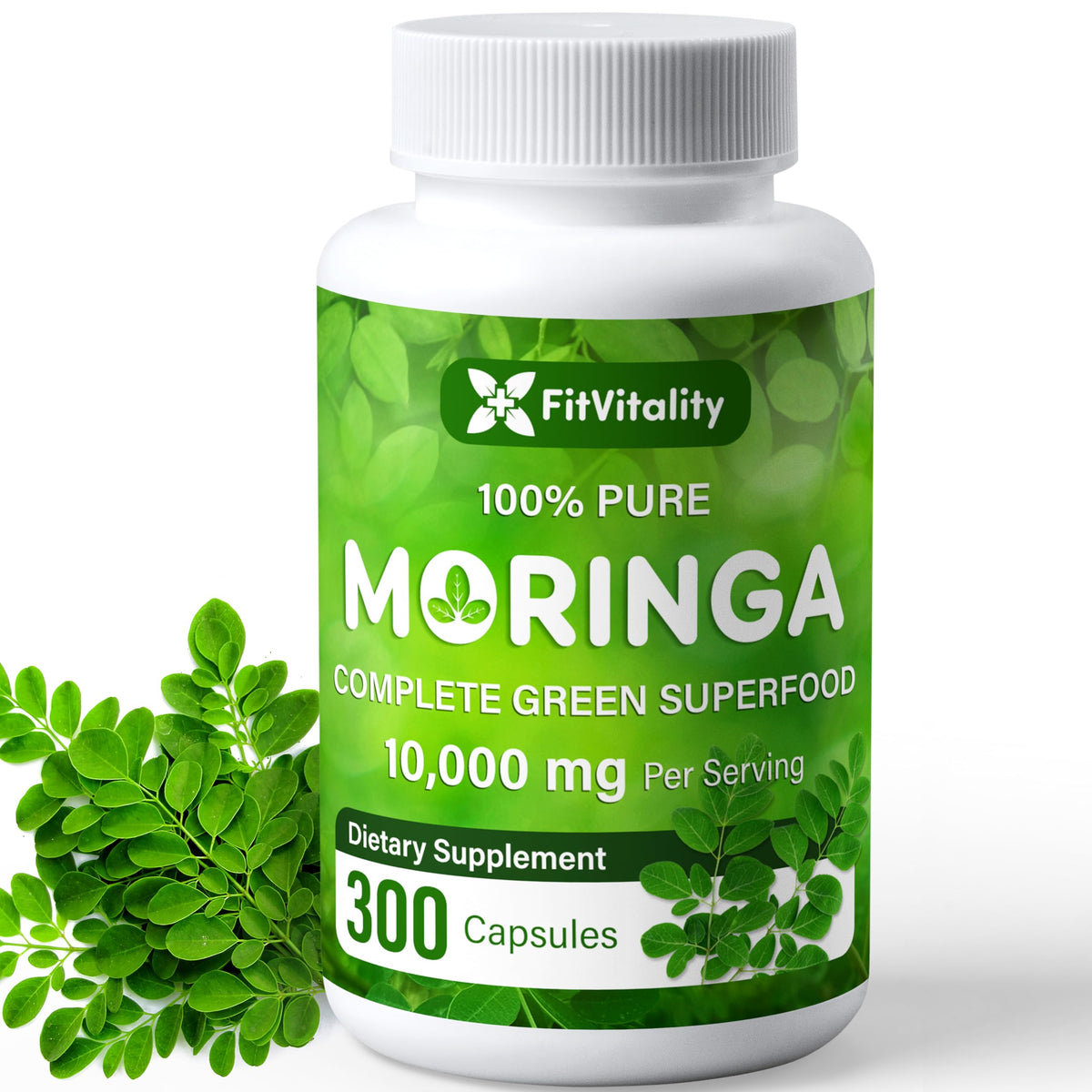 Moringa Capsules| 300 Capsules| Moringa Oleifera| 10000mg| 100% Pure & Natural| Non-GMO and Gluten Free Supplement | Complete Green Superfood | Moringa Leaf Extract Powder