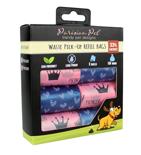 Parisian Pet Ecofriendly Dog Poop Bags Rolls - 160 Count Unscented Poop Bags For Dogs - Leakproof Extra Thick 8 Dog Waste Bags Refill Rolls - Princess Hearts Doggie Poop Bags - Fits All Dispenser