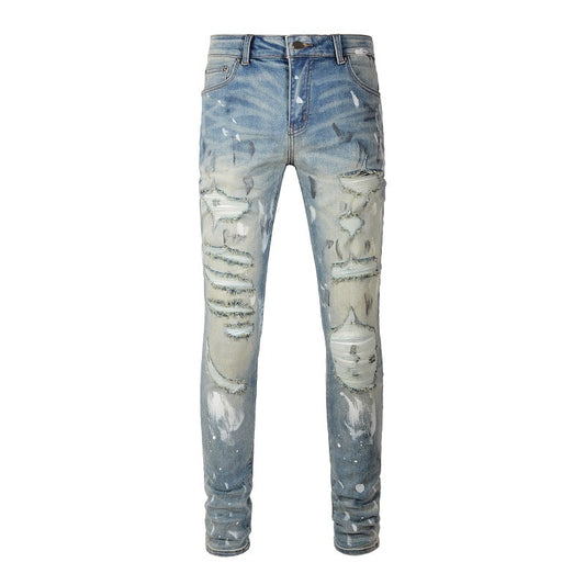 Men's Slim Fit Casual Jeans with Distressed Design