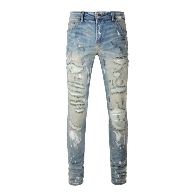 Men's Slim Fit Casual Jeans with Distressed Design