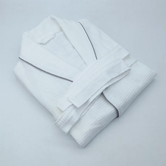 Cotton Waffle Hotel Bathrobe with Shawl Collar