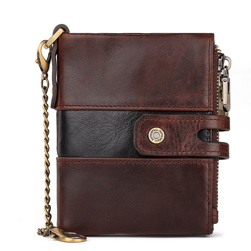 Men's Retro Leather Wallet with RFID Protection and Coin Purse