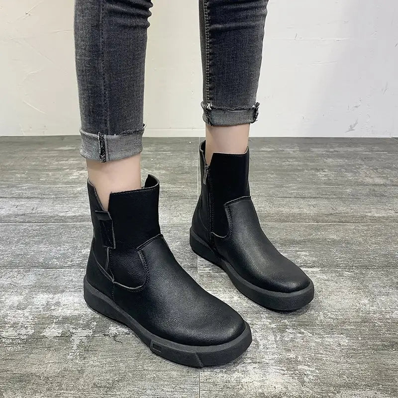 Women’s Round Toe Mid-Heel Thick Martin Boots