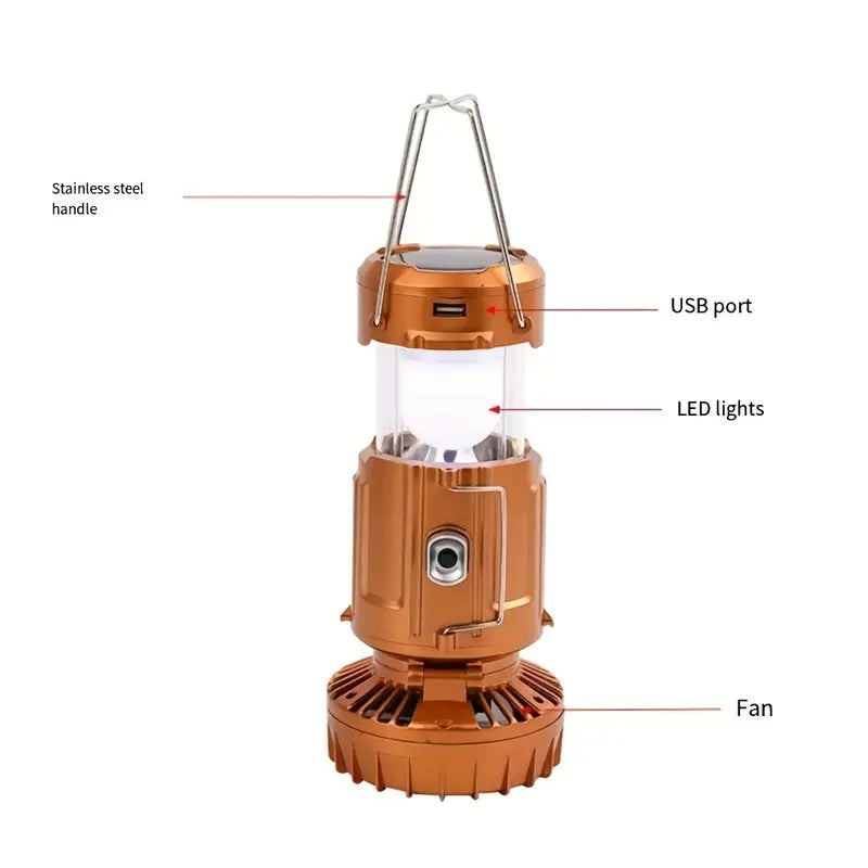 Portable Hand Crank Solar Lantern with Fan & USB Charger
