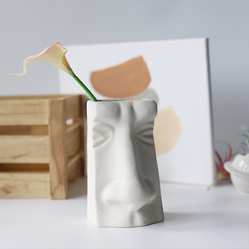 Abstract Face Vase with Flower Insert - Ceramic Decor