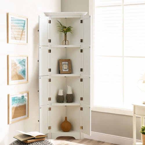 High Storage Cabinet With Door And 4 Shelves Suitable For Living Room Kitchen Office Bedroom Bathroom Modern Style White