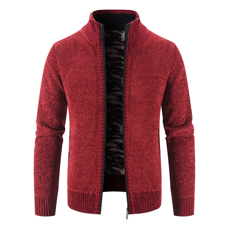Men's Fleece Lined Knitwear Jacket for Autumn Winter