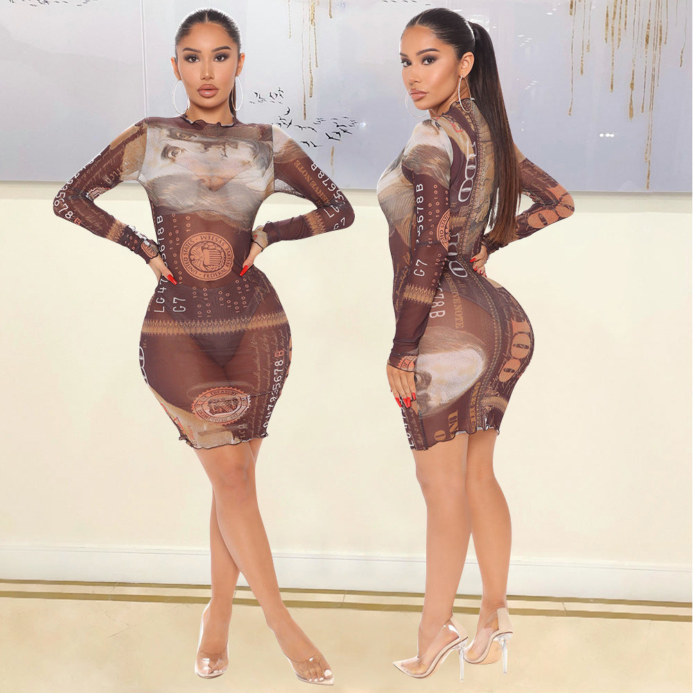 Women's Long-sleeved Mesh Dress