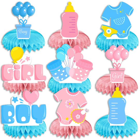 ZPMC 9 Pieces Baby Gender Reveal Honeycomb Centerpieces Table toppers Centerpieces for Baby Gender Reveal Decorations Blue and Pink Gender Reveal Party Decorations Supplies(Baby Gender)