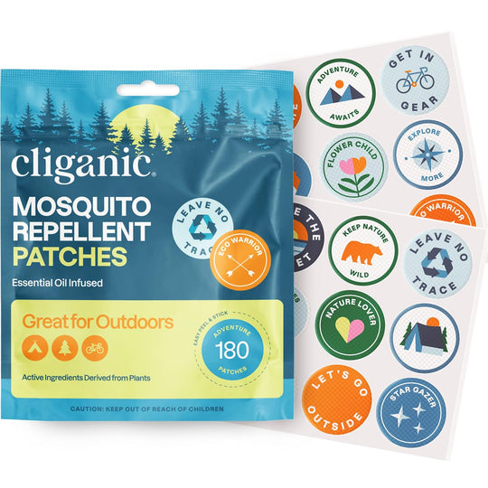 Cliganic Mosquito Repellent Stickers (180 Pack) - Camping Patches for Kids & Adults Natural DEET-Free Essential Oil Infused