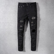 AMIRI Men's Black Slim Fit Distressed Jeans with Patches