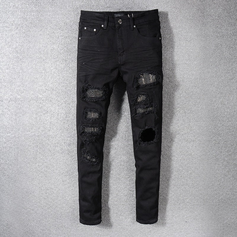 AMIRI Men's Black Slim Fit Distressed Jeans with Patches