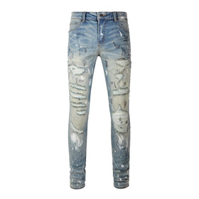 Men's Slim Fit Casual Jeans with Distressed Design