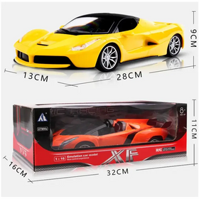 Yellow and black remote-controlled laferrari toy car with silver alloy wheels.