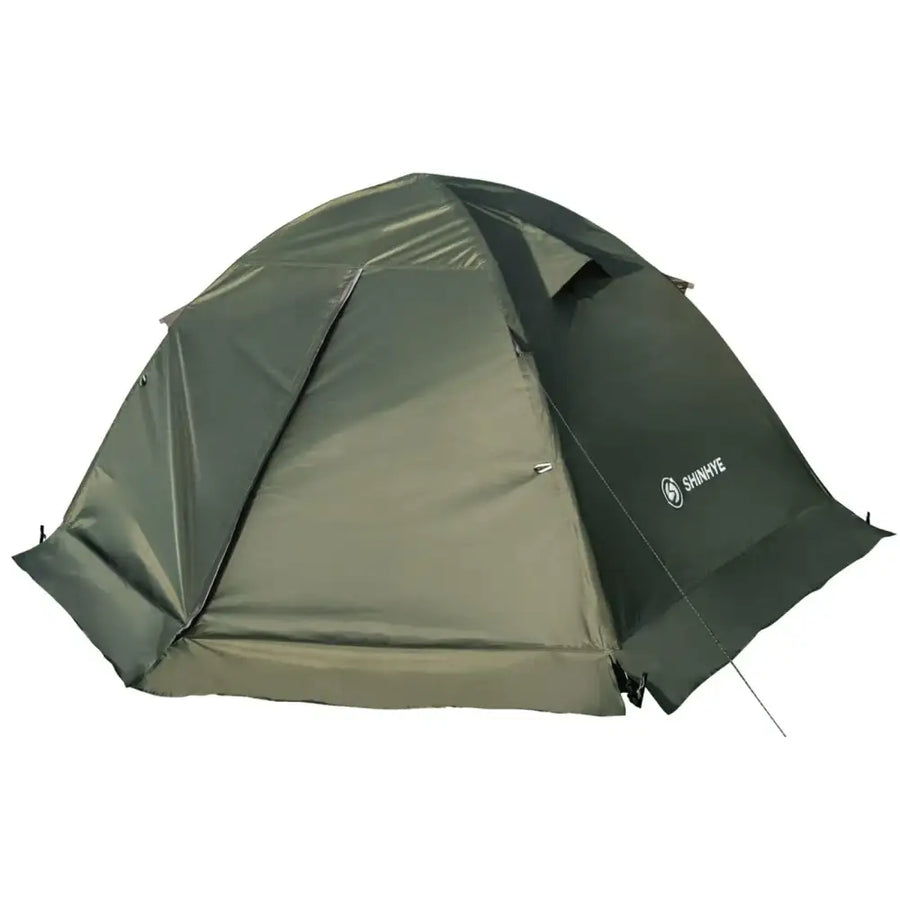 Dark green shinbye fishing tent with a waterproof fabric exterior and a slightly raised, dome-shaped design.