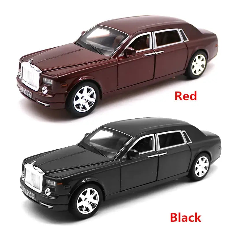 Maroon and black diecast rolls-royce phantom model cars with chrome detailing.