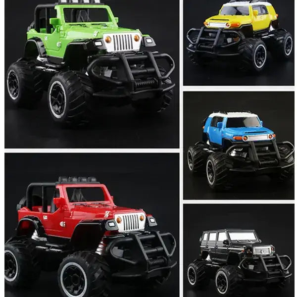 Green and black remote-controlled monster truck toy with oversized tires.