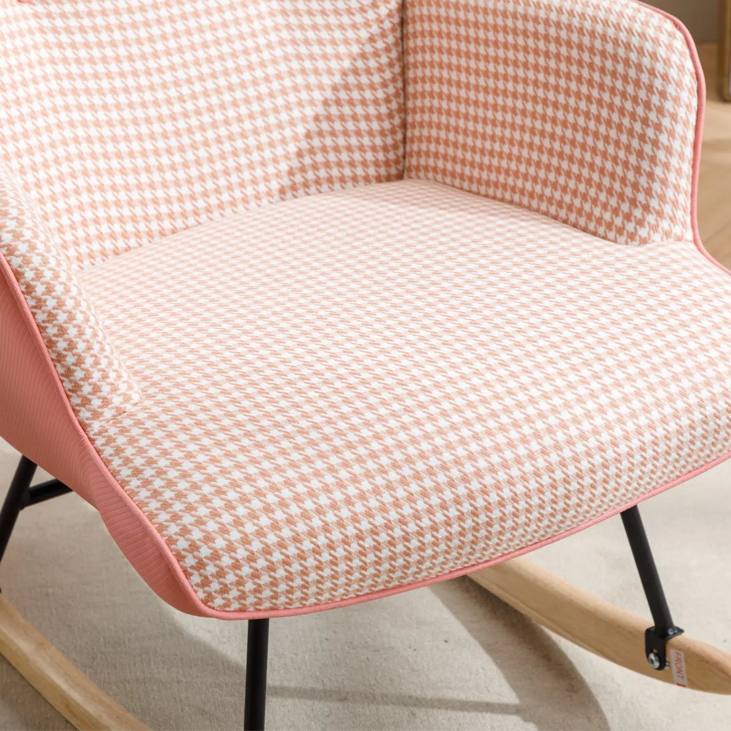 35.5 Inch Rocking Chair Soft Houndstooth Fabric Leather Fabric Rocking Chair For Nursery Comfy Wingback Glider Rocker