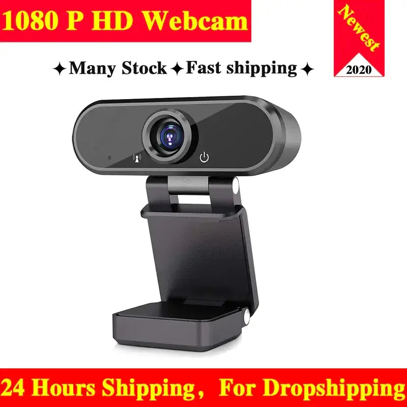 Black 1080p hd webcam with a sleek, modern design and adjustable stand.