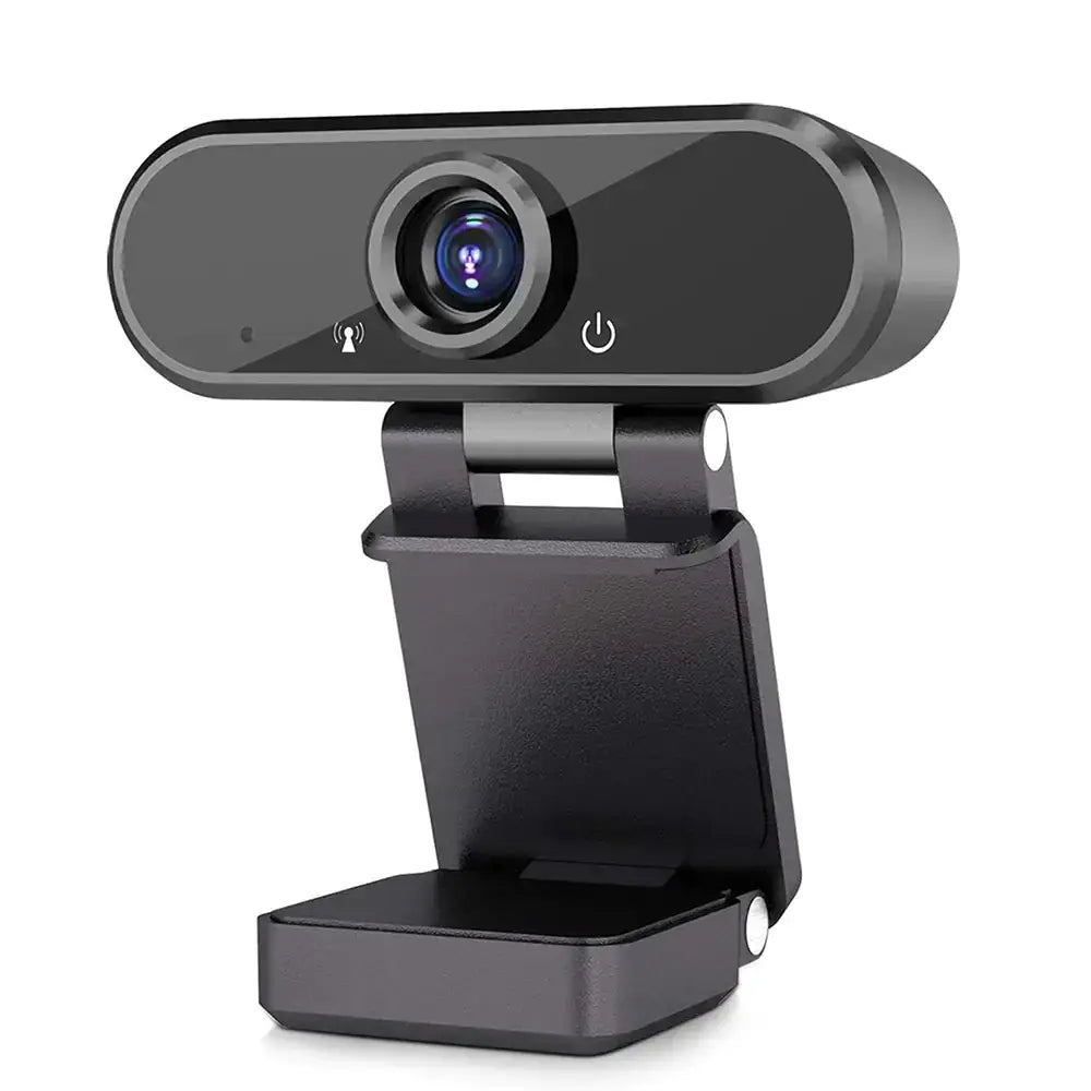 Black sleek webcam with a glossy finish and adjustable stand