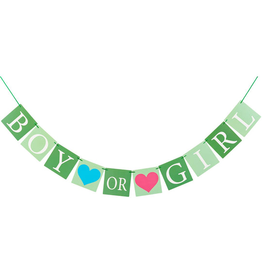 PAPER JAZZ Gender Reveal Decorations Green Boy or Girl Banner Baby Shower Decorations Gender Reveal Photo Props Gender Reveal Bunting Flag