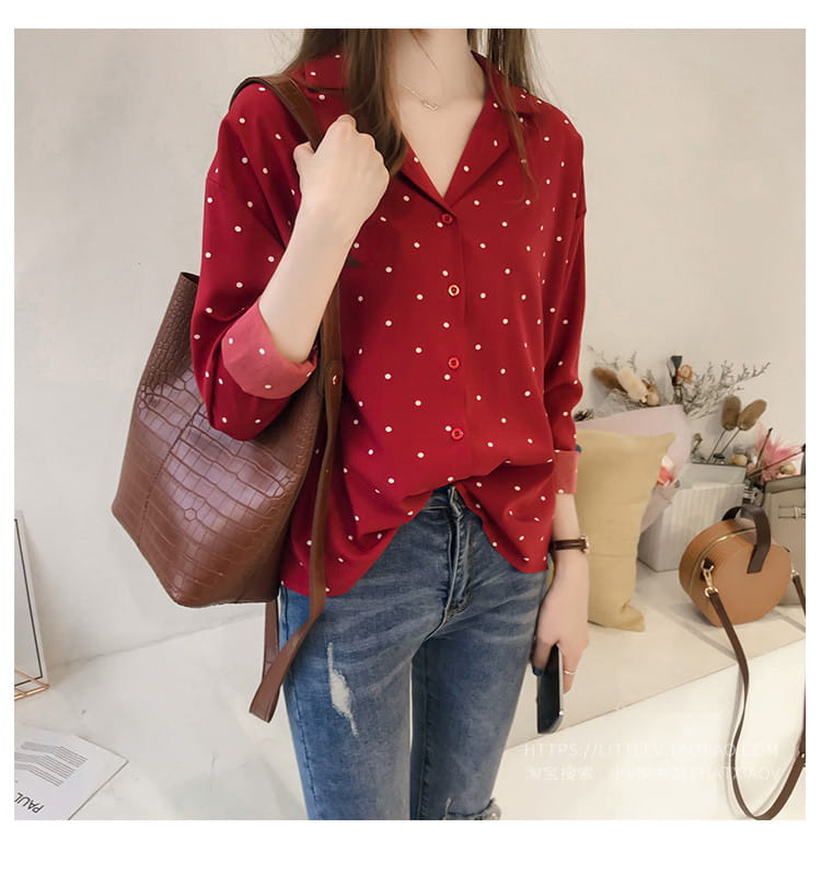New Women’s Polka Dot Chiffon Long Sleeve Shirt