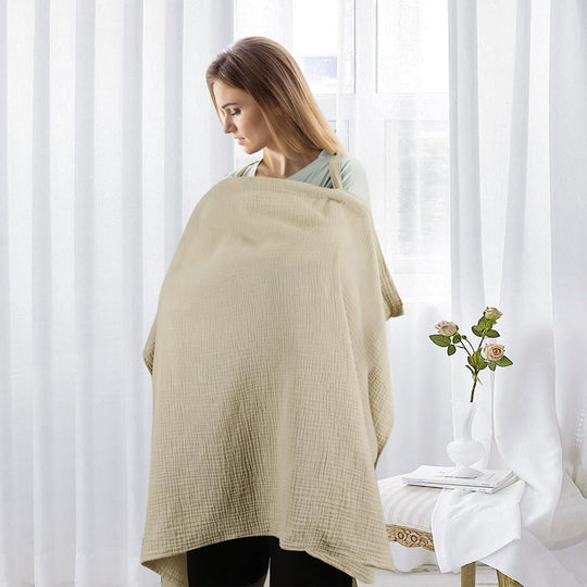 PandaEar Nursing Cover for Baby Breastfeeding Breathable Muslin Nursing Poncho Neck Insert with Rigid Hoop for Mom Multi-use Privacy Nursing Apron Carseat Cover